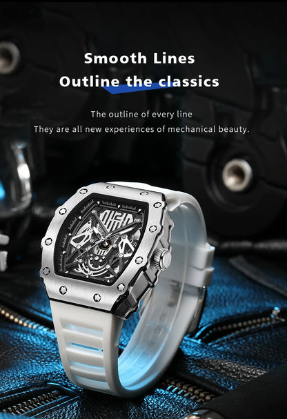RUIMAS Tonneau Dial Automatic Movement Watches for Men Fashion Sport Mechanical Wristwatch Waterproof Clock Reloj Hombre 341