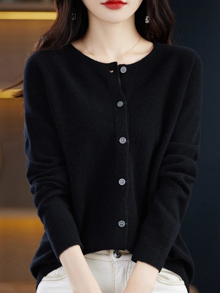 High-Grade Knit Sweater Crewneck Cardigan Coat Autumn And Winter New Middle-Aged And Elderly Women's Fashion ZD060