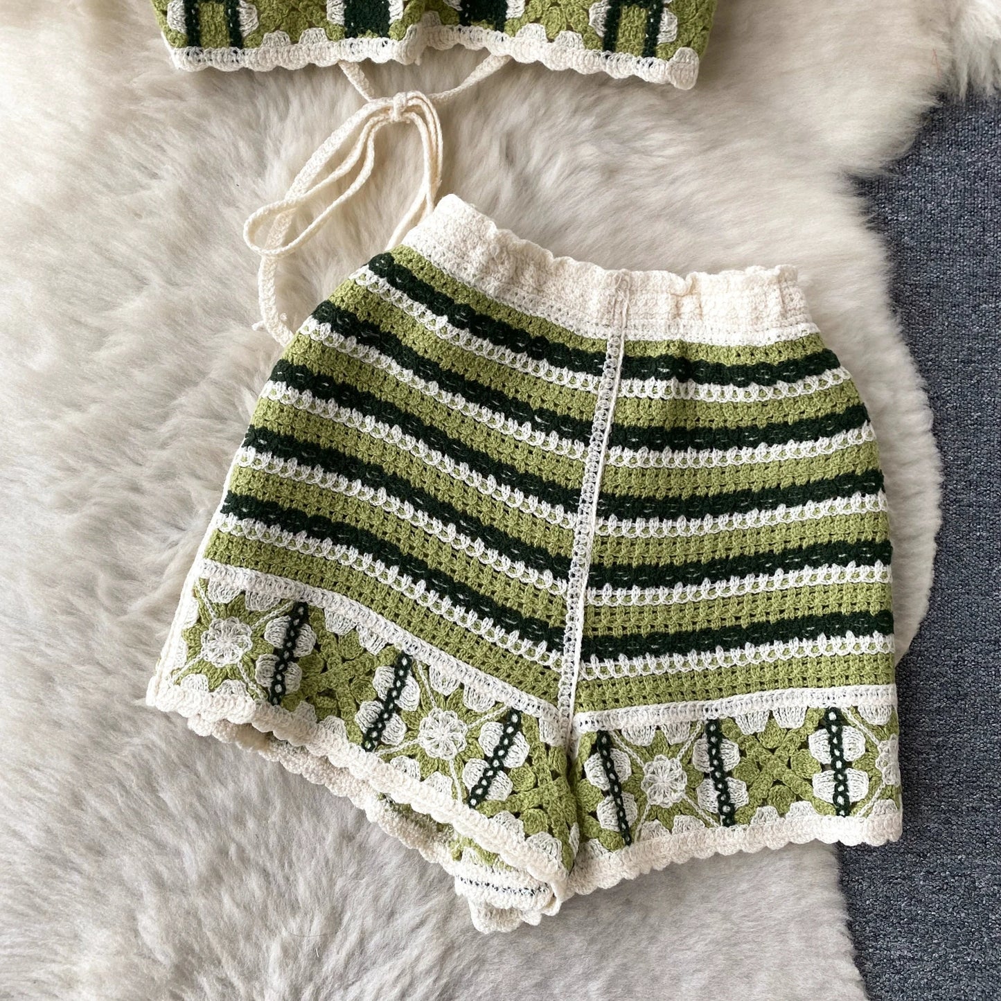 SINGREINY Summer Knit Beach Suit Women Short Camisole+ Hollow Out Wide Leg Shorts Fashion Vacation Stripe Casual Two Pieces Sets