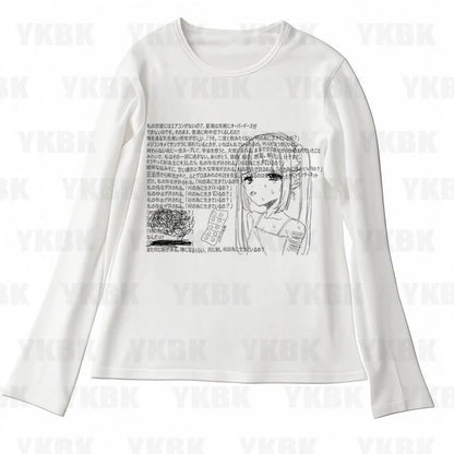 Graphic Harajuku Print Letter Anime Long Sleeve Women's T-shirts 90s Clothes Vintage Women  Female Trashy Y2k 2000s Tops Gothic