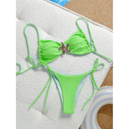 Sexy Solid Color Bikini Set Two Piece Swimsuit Pure Color Quick Dry Backless High Elasticity Nylon Fabric for Swimming And Wa...