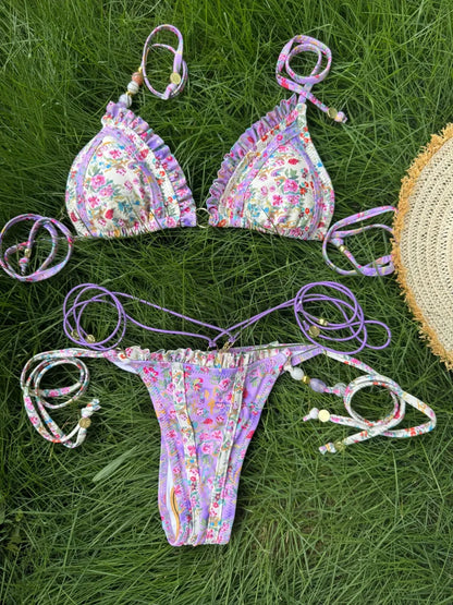 Sexy Triangle Swimsuit Tie Bikini Push Up Women Swimwear High Cut Bathing Suit Brazilian Biquini Sexy Solid Bandage Beachwear