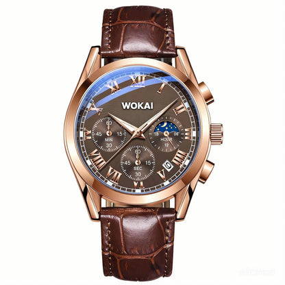 Luxury Men Business Watches Fashion Leather Strap Round Dial Male's Analog Quartz Wristwatch Reloj Hombre（Without Box）