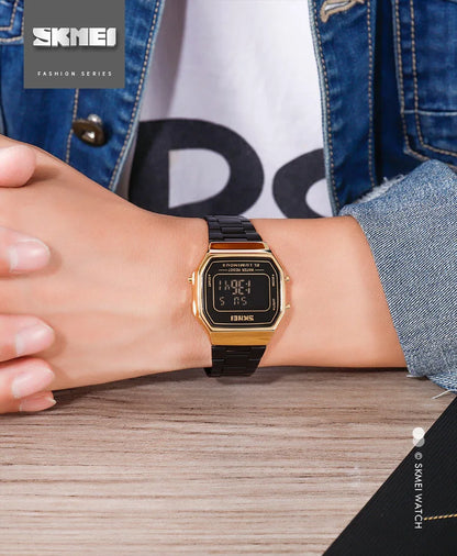 SKMEI 1647 Casual Simple Mens Wristwatches Stainless Steel Band Waterproof Watch Men reloj hombre Retro LED Digital Male Watches