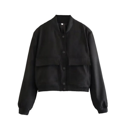 MUJER 2025 Woman Bomber Jacket White Autumn Winter Button Cropped Jackets for Women Fashion Long Sleeve Women Coats Outerwears