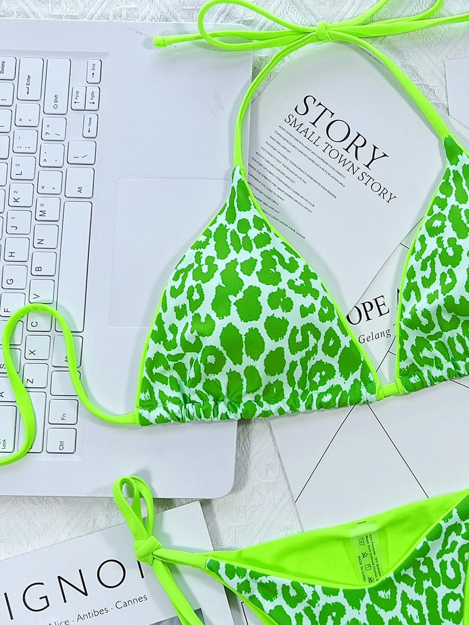 Sexy Leopard Micro Bikini 2025 Women Swimsuit Female Swimwear Thong Bikinis Set Brazilian Halter Beach Wear Lace Up Bathing Suit