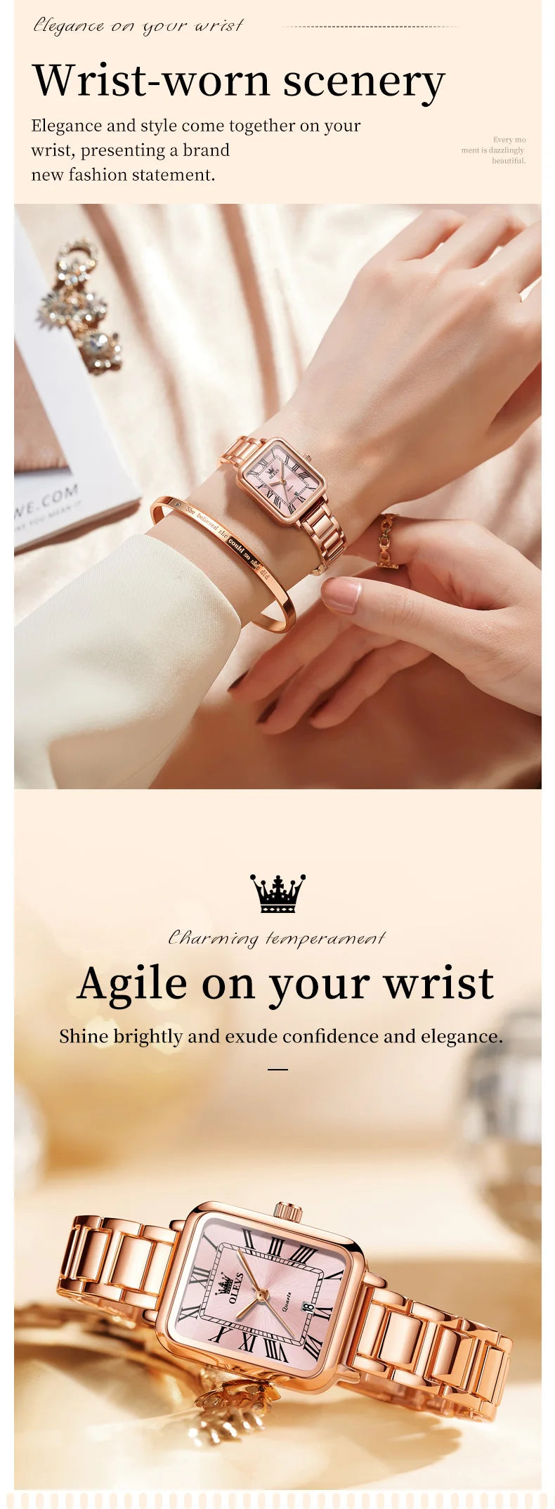 OLEVS 5641 Ladies Watch Fashion Luxury Original  Square Quartz Watch Waterproof Luminous Automatic Date Watches For Woman Gifts
