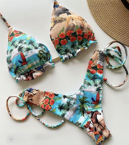RUOTONGSEPT 2022 Striped Bikini Set Knotted Swimsuit Women Biquinis Beach Sexy Thong Swimwear Bandage Brazilian Mirco Bikinis