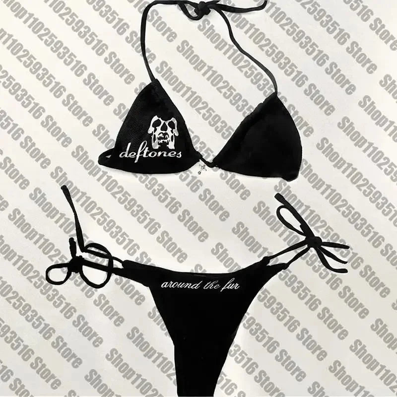 Swimsuit Women Sexy Bikini Set letter print Padded Bra Thong Two Pieces Swimwear Beachwear Bathing Suit Femme