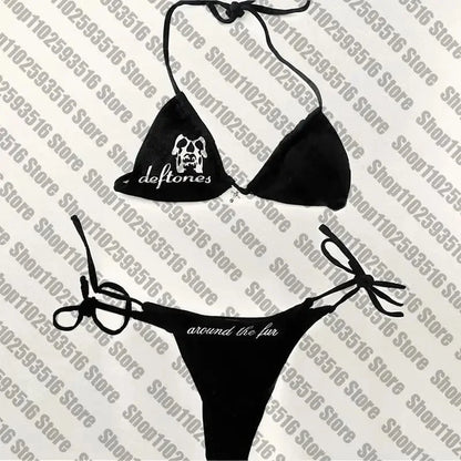 Swimsuit Women Sexy Bikini Set letter print Padded Bra Thong Two Pieces Swimwear Beachwear Bathing Suit Femme