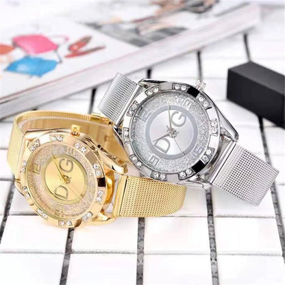 Fashion  Starry Sky Diamond encrusted Women's Watch Casual Stainless Steel Gold Mesh Strap Women's Dress Watches