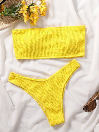 Fashion Bikini Textured Swimwear Women 2026 High Cut Swimsuit Women Bathing Suits Solid Brazilian Bikinis Set