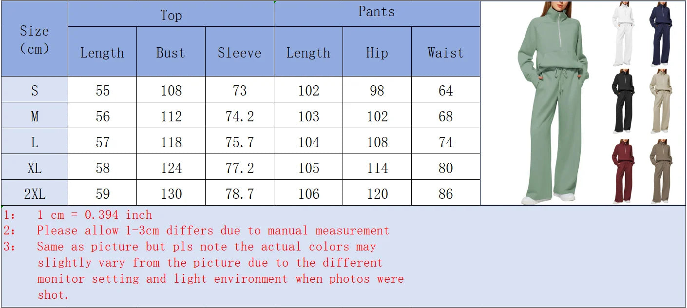 Woman Solid Color Half Zip Long Sleeve Sweatshirt and Wide Leg Pants Set Casual Sporty Two Piece Outfit