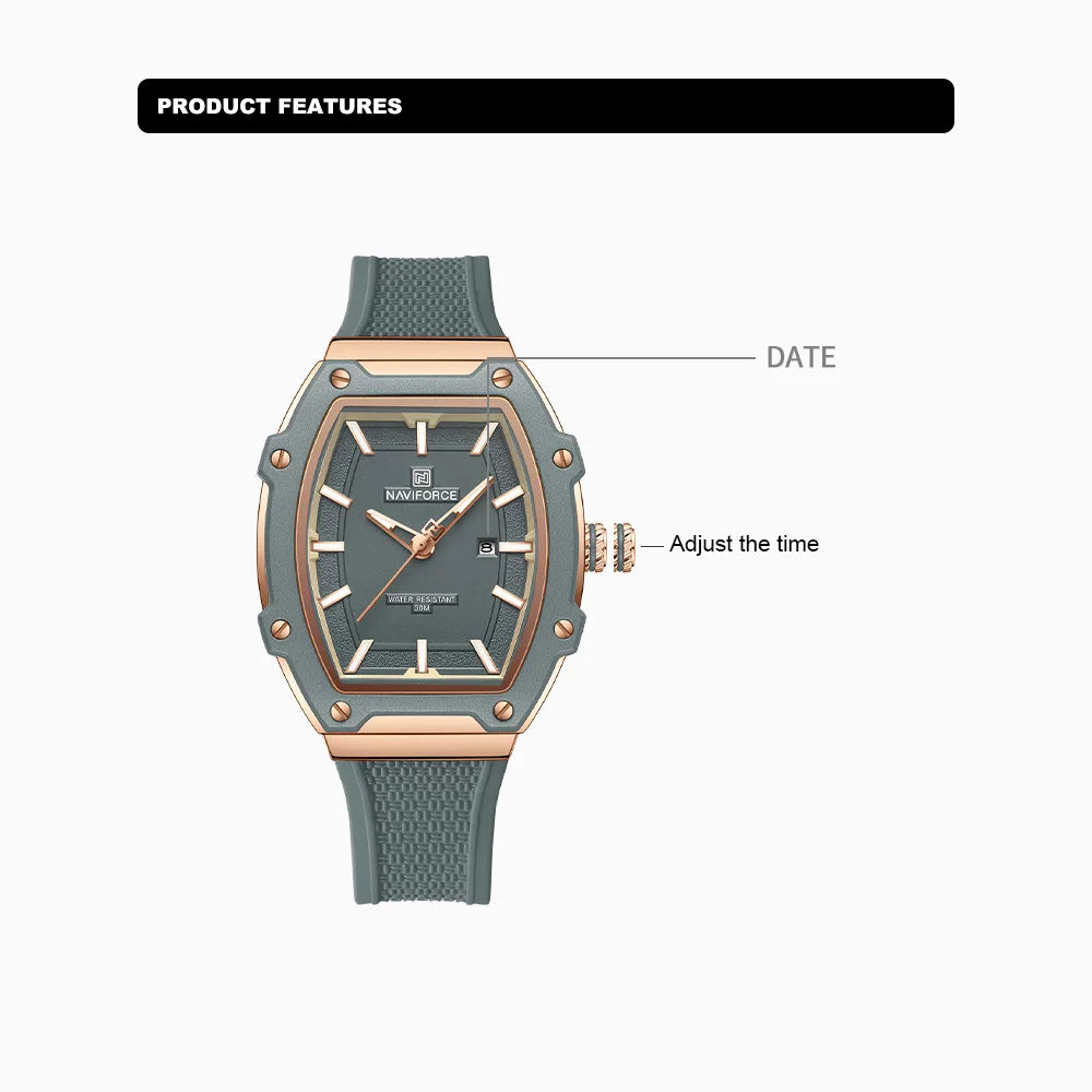 NAVIFORCE Elegant Ladies' Watch Fashion Luminous Pointer 3ATM Waterproof Calendar Display Silicone Strap Women's Quartz Watches