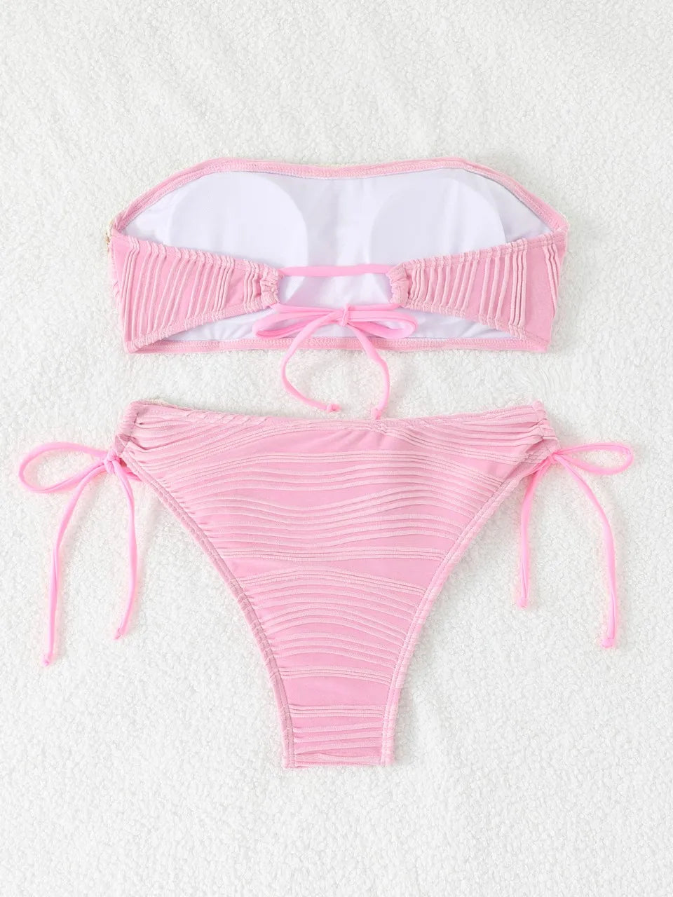 2026 Women Sexy Thong Swimsuit Push Up Swimwear Contrast Binding Bandeau Bikinis Female Bathing Suit Swimming Summer Beachwear