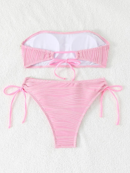 2026 Women Sexy Thong Swimsuit Push Up Swimwear Contrast Binding Bandeau Bikinis Female Bathing Suit Swimming Summer Beachwear