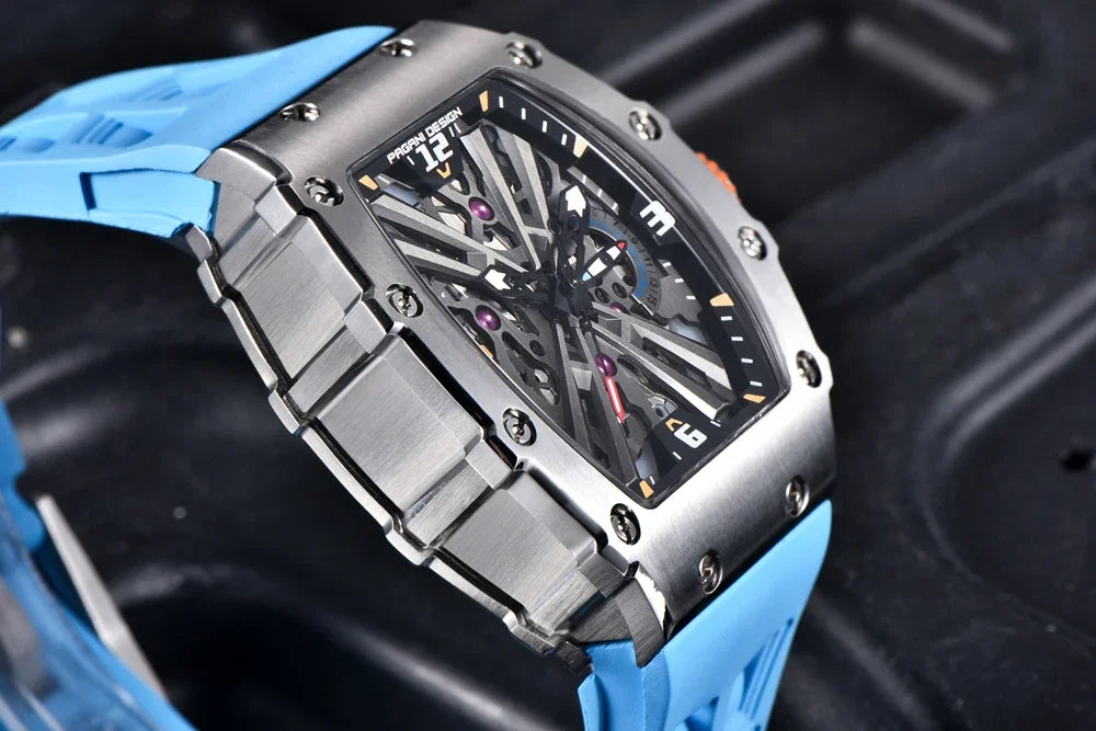 PAGANI DESIGN  Luxury Mens Quartz Watches Barrel Shape Waterproof Wrist Watch For Men VH65 Silicone Luminous Sapphire Mirror