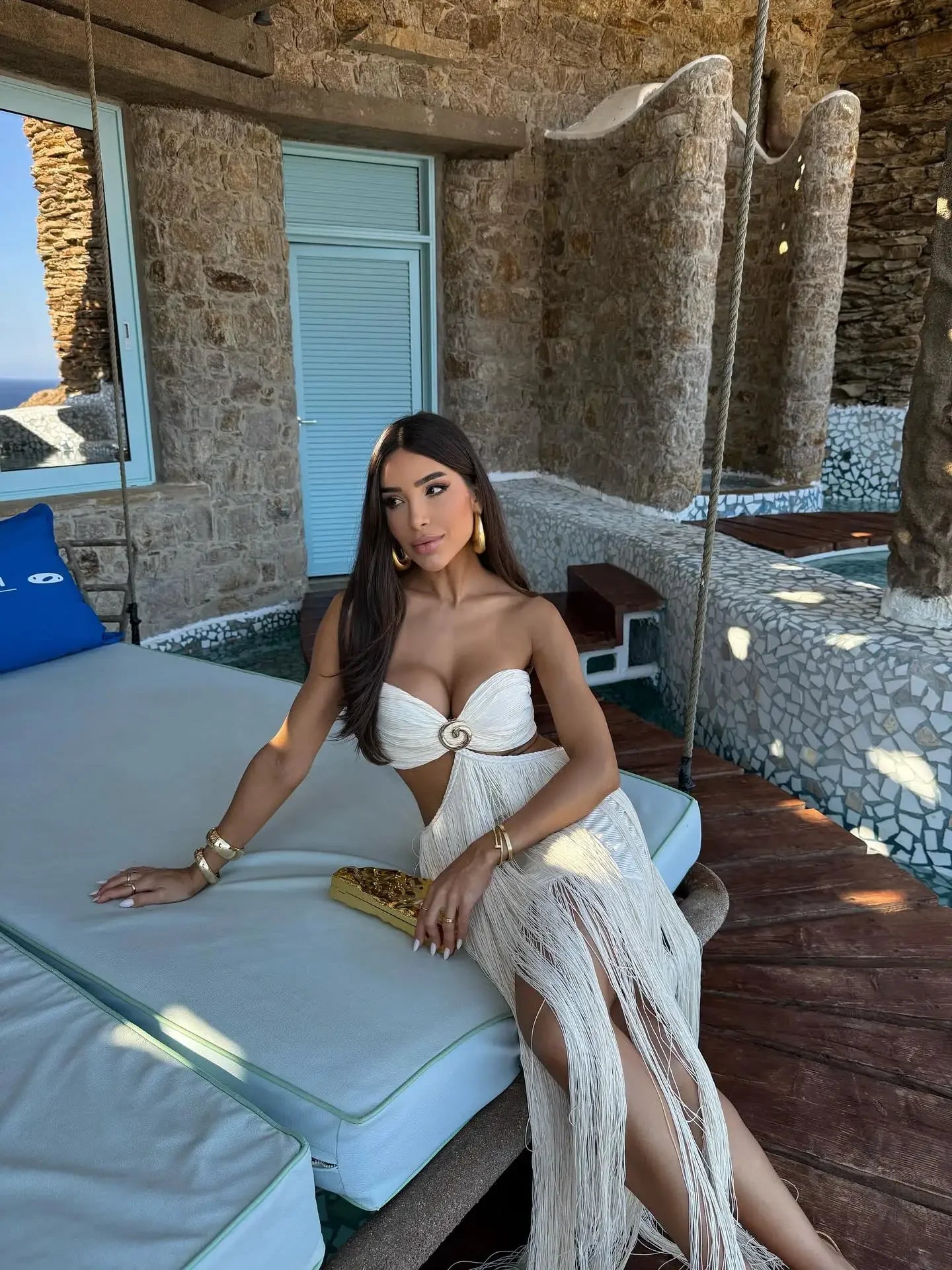 Women Fashion Off Shouler Tassels Long Skirt Set Sexy To Foots White Dresses Set Party Gown Clothing Female Beachwear Getways