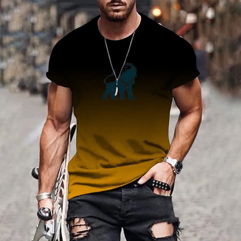 Trendy and fashionable new men's T-shirt 3D printed gradient printed top summer streetwear O-neck plus size pullover