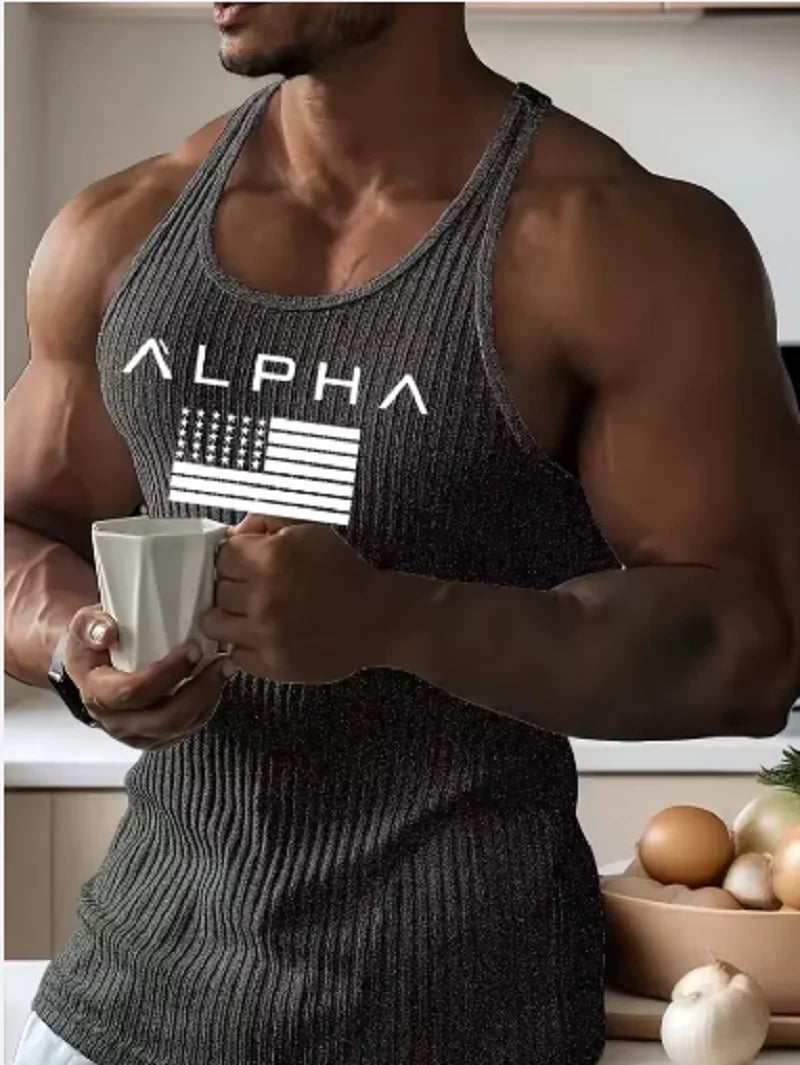 Fitness Sports Vest Large Size Men's Sleeveless Summer Knitted Vertical StripeLeisure Slim Men's Vest Men's L-Line Vest Men's