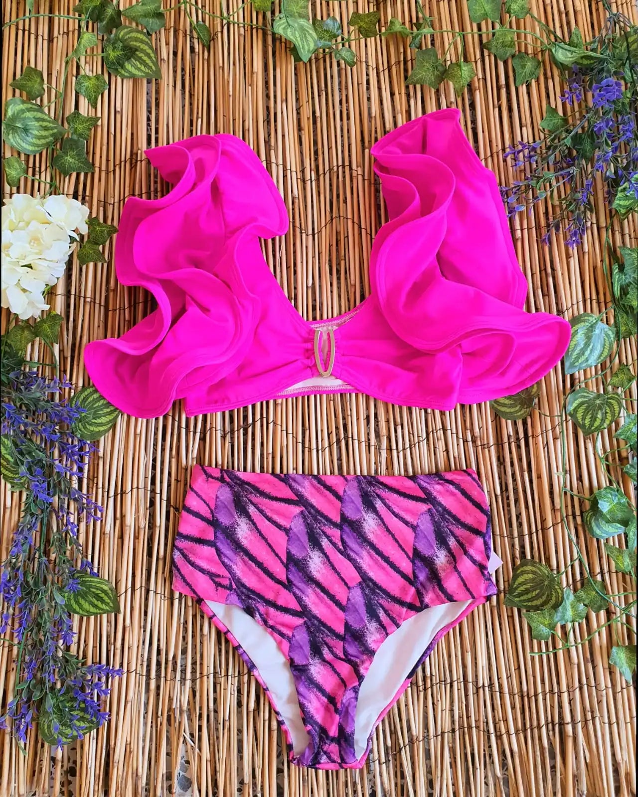High Waist Ruffled Sexy Bikini Set 2025 Flounce Biquini Swimwear Women Two Pieces Swimsuit Floral Beachwear V-Neck Bathing Suit