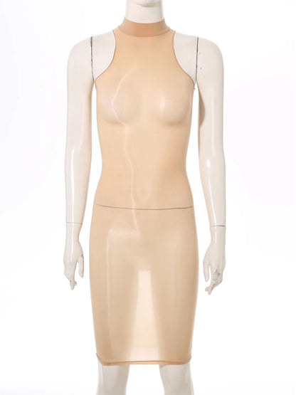Womens See Though Bodycon Dress Sexy Lingerie Nightwear Long Sleeve Stretchy Glossy Dresses Tempting Party Pole Dancing Clubwear