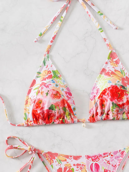 "2026 New Triangle Bikini Set - Floral Print Push Up Swimsuit & Brazilian Bottoms"