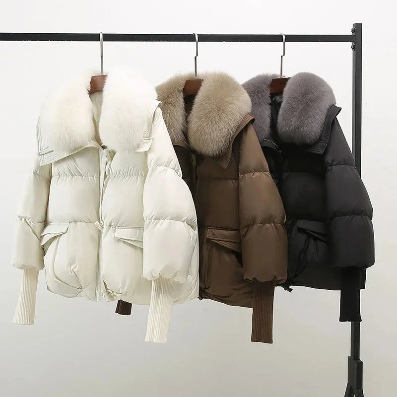 2024 Winter New Short Down Cotton Jacket Women Korean Loose Cotton Jacket Women, Oversized Wool Collar, Thickened Cotton Coat