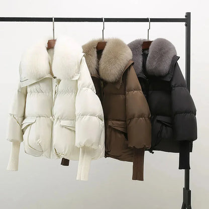 2024 Winter New Short Down Cotton Jacket Women Korean Loose Cotton Jacket Women, Oversized Wool Collar, Thickened Cotton Coat