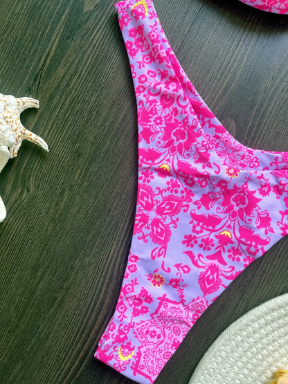 Sexy Colorful Floral Printed Bandeau Bikini Female Swimsuit Women Swimwear Two-pieces Bikini set Bather Bathing Suit Swim Lady