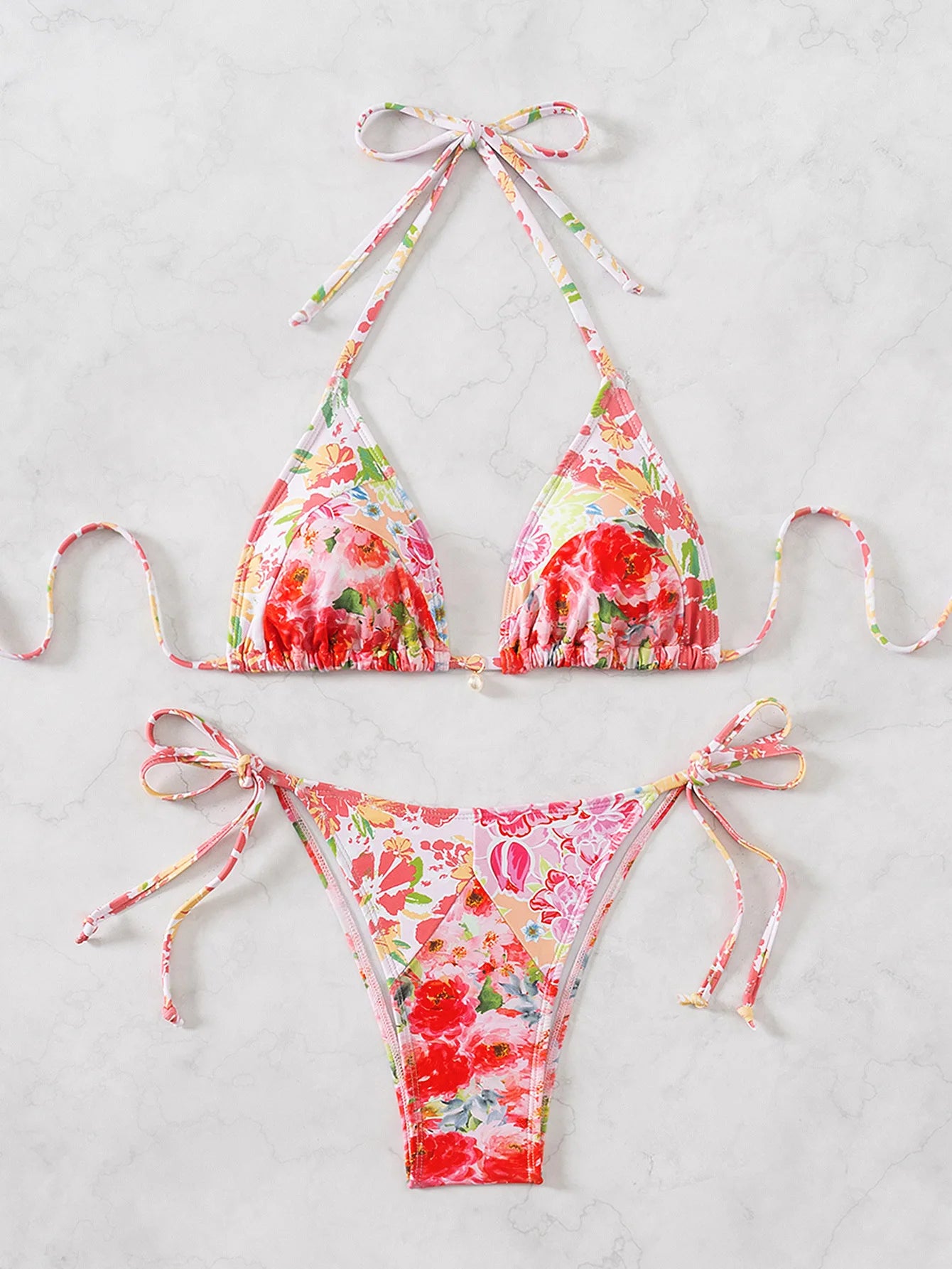 "2026 New Triangle Bikini Set - Floral Print Push Up Swimsuit & Brazilian Bottoms"