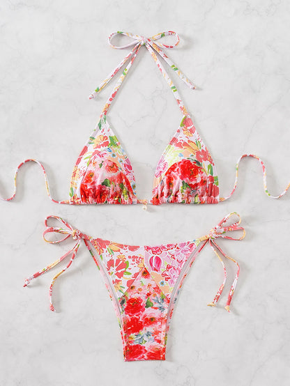 "2026 New Triangle Bikini Set - Floral Print Push Up Swimsuit & Brazilian Bottoms"