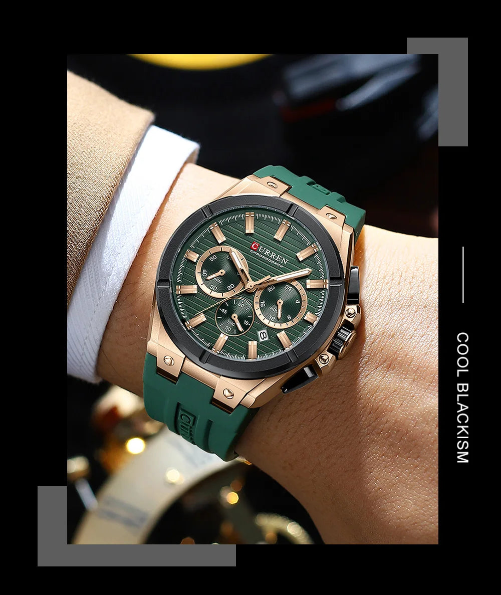 CURREN 8487 Casual Men's Quartz Wristwatch Multifunctional Chronograph Calendar Outdoor Sports Luminous Fashion Watches for Man
