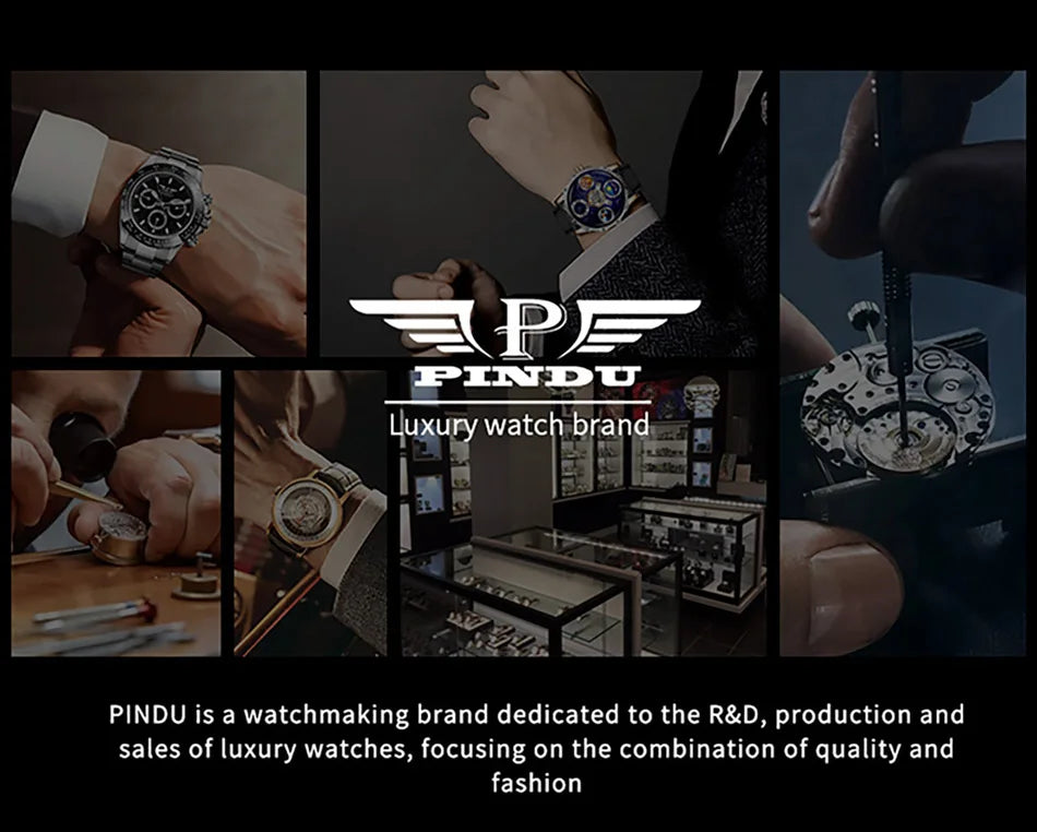 PINDU New Original Design Competitive Horse Racing Watches NH35A Sapphire Stainless Steel Luminous Leather Mechanical Watch Men