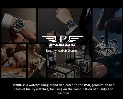 PINDU New Original Design Competitive Horse Racing Watches NH35A Sapphire Stainless Steel Luminous Leather Mechanical Watch Men
