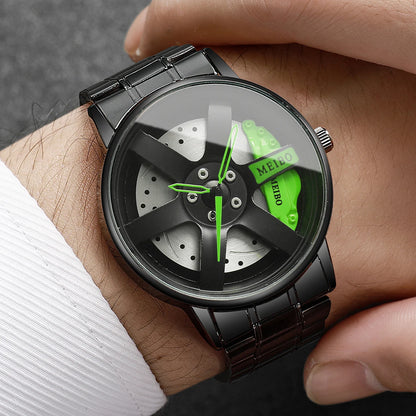 4PCS/Set Fashion 3d Car Wheel Dial Men Sports Watches Luxury Stainless Steel Quartz Watch Jewelry Set Reloj Hombre (Without Box)