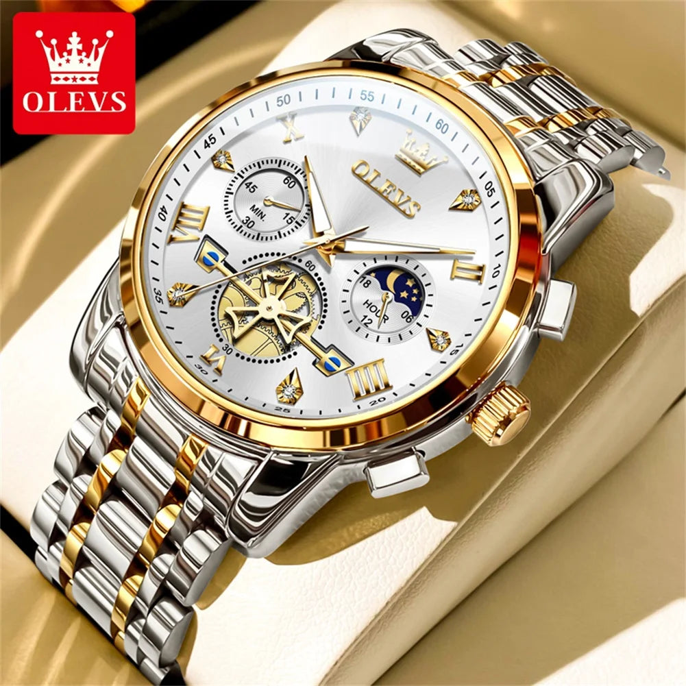 OLEVS 2856 Original Watches Man Multifunctional Chronograph Quartz Watch Waterproof Luminous Moon Phase Watches For Man Reloj