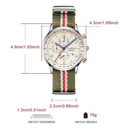 CADISEN Men's Watches Luxury Quartz Watch For Men Japan MIYOTA 0S10 Movt Canvas Strap Chronograph Waterproof Men's Wristwatch