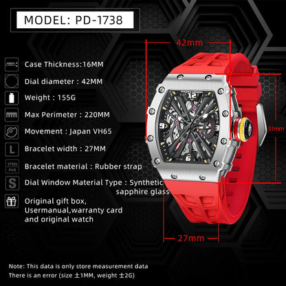 PAGANI DESIGN  Luxury Mens Quartz Watches Barrel Shape Waterproof Wrist Watch For Men VH65 Silicone Luminous Sapphire Mirror