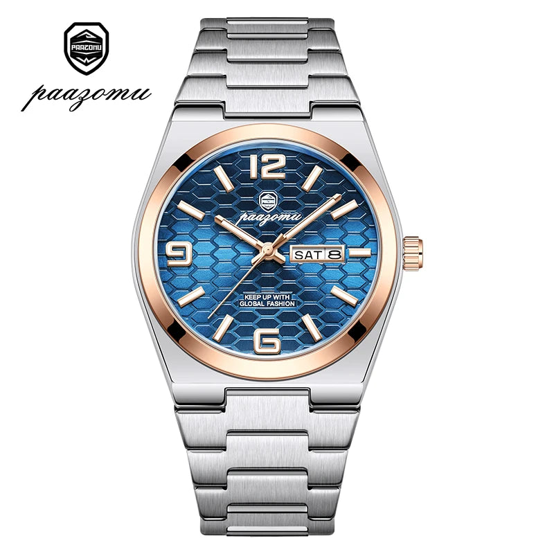 PAAZOMU Casual Man Watch Fashion Exquisite Men Wristwatches Waterproof Luminous Date Stainless Steel Quartz Men's Watches Reloj