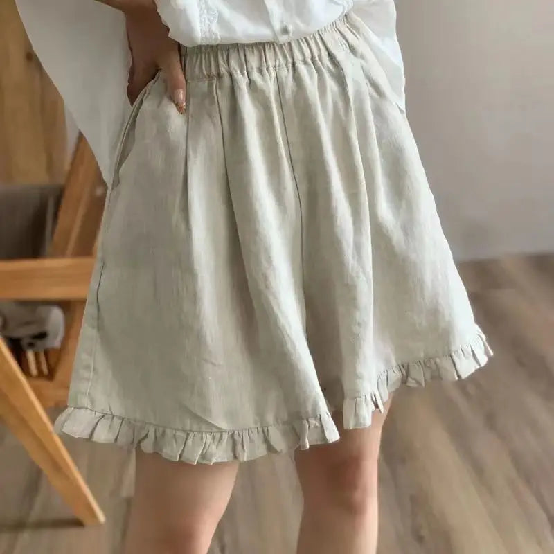 Ruffles Shorts Women M-4XL Sweet Loose Vintage Korean Style Summer Casual Temperament College Simple All-match Fashion Classic