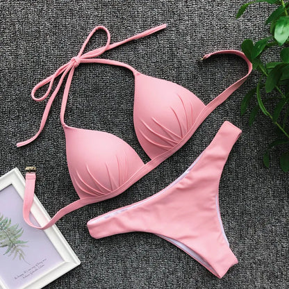 2025 Halter Bra Cup Bikini Women Swimsuit Female Push Up Swimwear Two Pieces Bikini set Brazilian Bather Bathing Suit Swim Lady