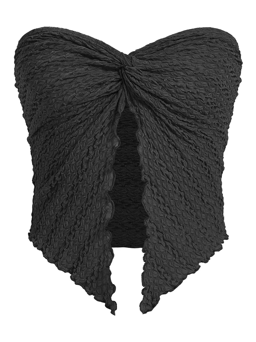 Women Y2k Ruched Off Shoulder Tube Tops Strapless Front Open Tops Backless Bandeau Crop Top Sexy Streetwear