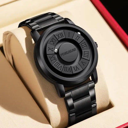 PENGAGAR Men's Watches Stainless steel Quartz Watch Creative Scrolling Pointer Magnetic Force Wrist Clock Relogio Masculino +box