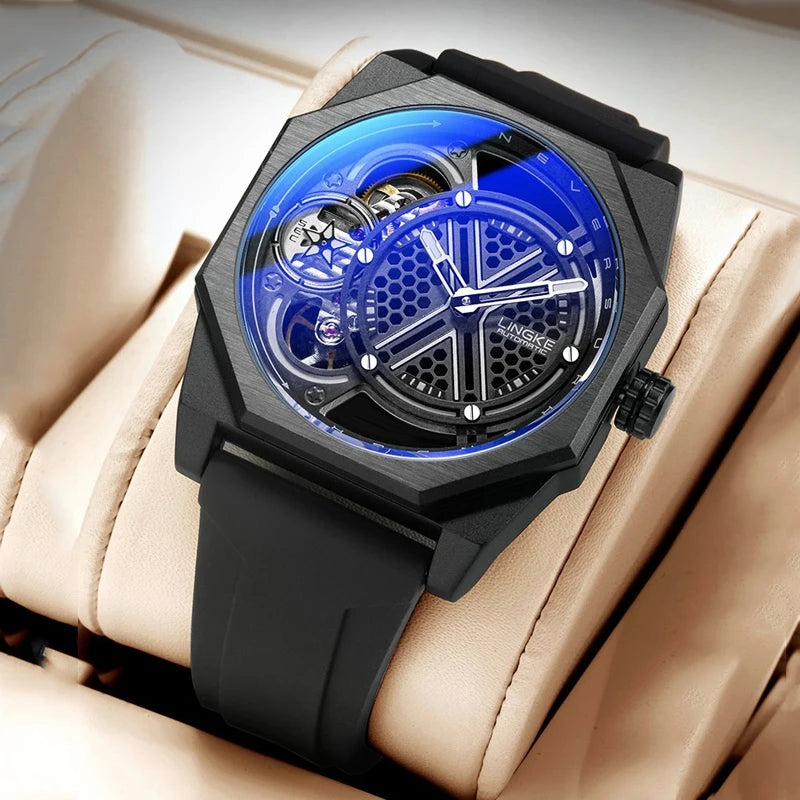 Pentagram Rotation Designer Luxury Luminous Automatic Movement Mechanical Clock High Quality Waterproof Silicone Men's Watches