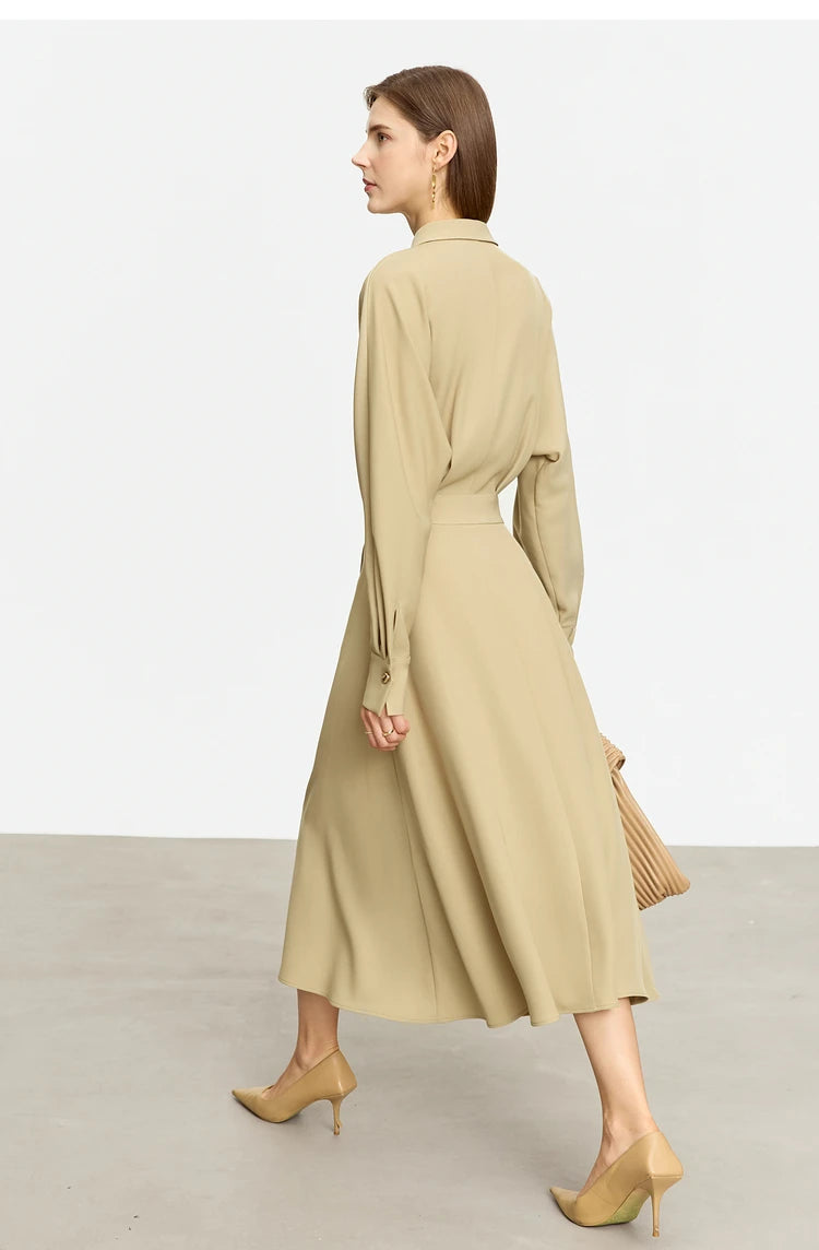 AMII Minimalist French Long-sleeve Shirt Dress for Women 2024 Autumn New A-line Office Lady Solid Midi Dresses Vestidos 12343290