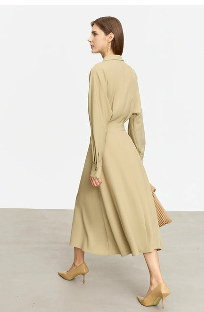 AMII Minimalist French Long-sleeve Shirt Dress for Women 2024 Autumn New A-line Office Lady Solid Midi Dresses Vestidos 12343290