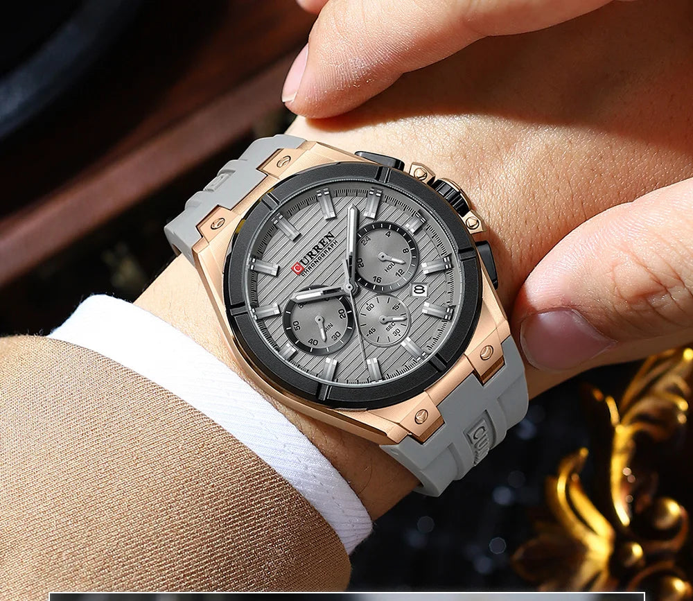 CURREN 8487 Casual Men's Quartz Wristwatch Multifunctional Chronograph Calendar Outdoor Sports Luminous Fashion Watches for Man