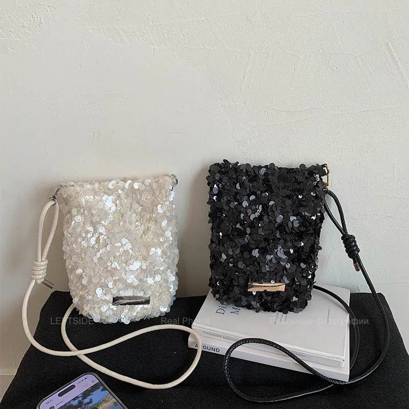LEFTSIDE Mini Sequins Shoulder Bags for Women 2025 Designer New Evening Party Bling Bling Crossbody Bag Handbags and Purses