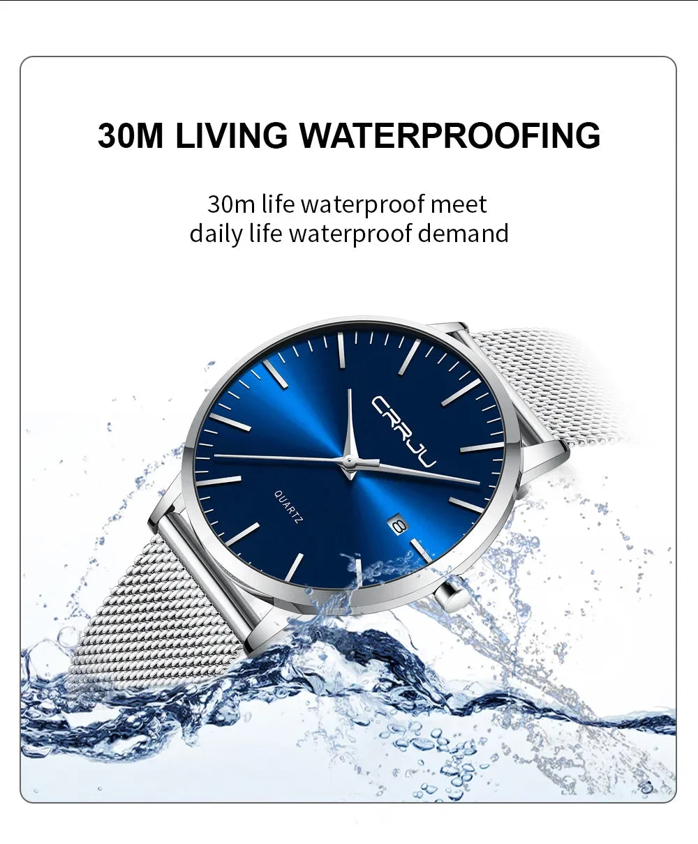 Watch for Men, Stainless Steel 40mm with Mesh Strap Mens Watches,Classic Ultra Slim 7mm Men's Wrist Watches Automatic Minimalist